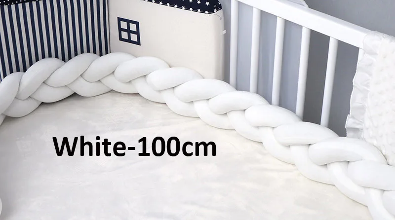 white-1M Детский бампер для кроватки, оплетка для новорожденных, защита для кроватки, бамперы для кроватки, аксессуары для детской кроватки, бортики с узлом, дизайнерский бампер для детской комнаты - Цвет: white-1M