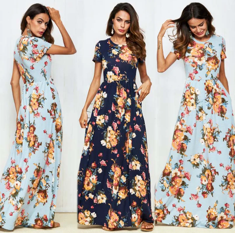 

Summer New Ladies Dress Sexy Fashion European and American Bohemian Trend Printing Comfortable Casual Woman Long Skirt WE236
