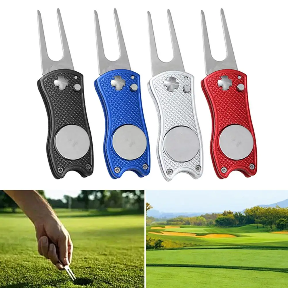 

Foldable Stainless Steel Ball Marker Golf Divot Tool Pitch Groove Repair Cleaner
