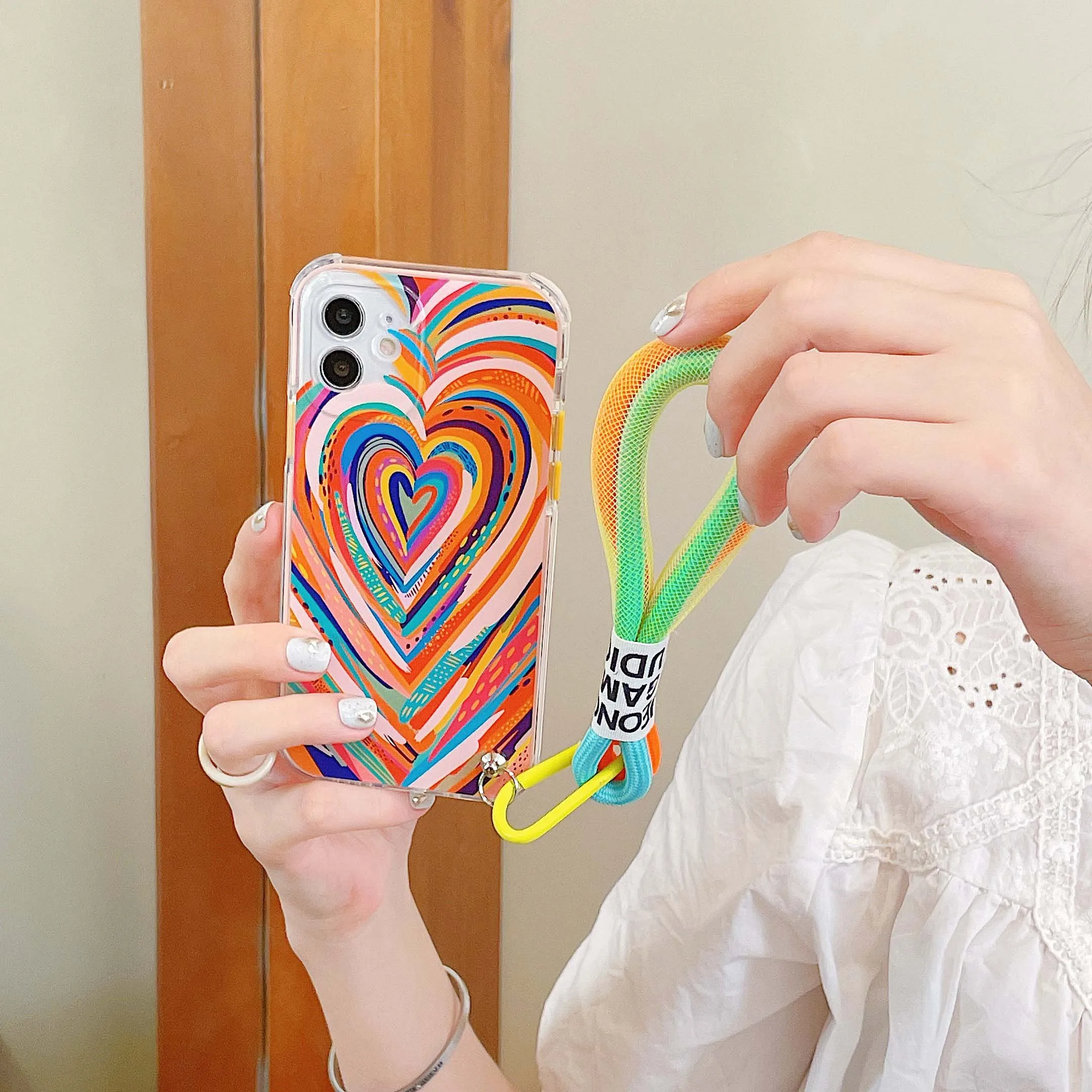 

Woman Love TPU Phone Case Portable Lanyard For iPhone 12 Mini 11 Pro Max XS XR SE2020 7 8 Plus X Back Cover Lens Protective Case