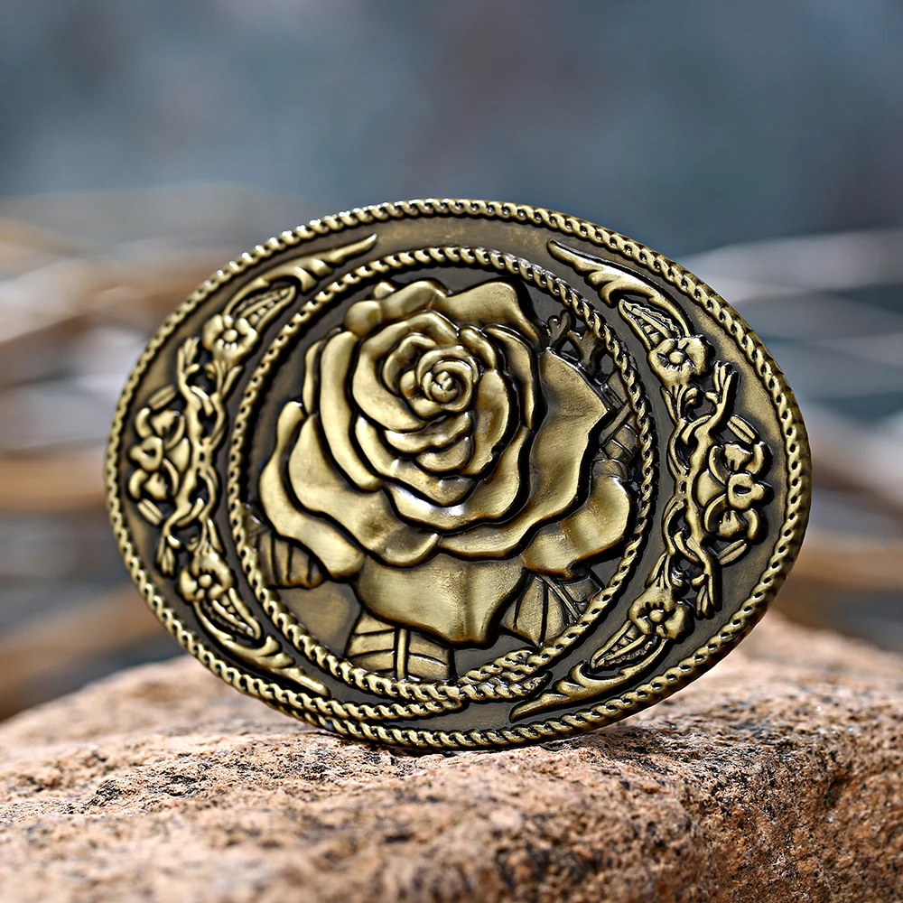

European and American fashion belt buckles 1.5'' Western cowboy belt Retro pattern rose belt