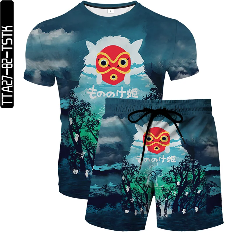 

3D printing monkey summer new boy and girl T-shirt + shorts 2-piece travel leisure beach pants suit breathable and quick-drying