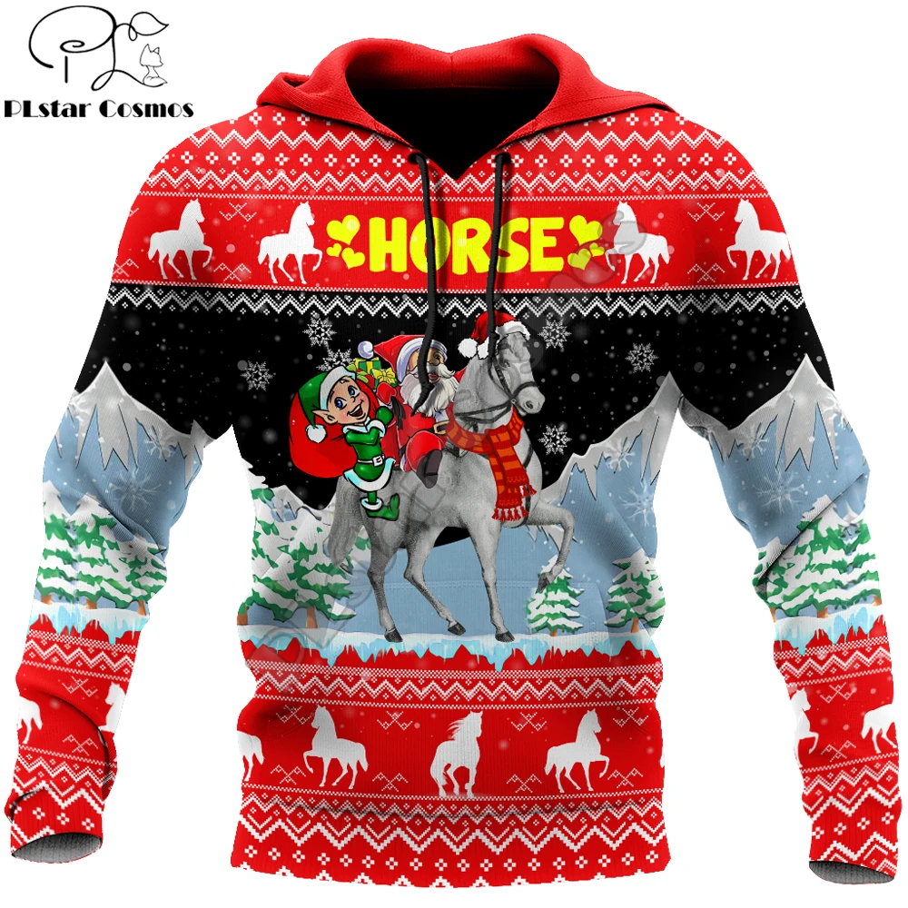 Модные Рождественские толстовки с 3D-принтом лошадей Счастливого Рождества