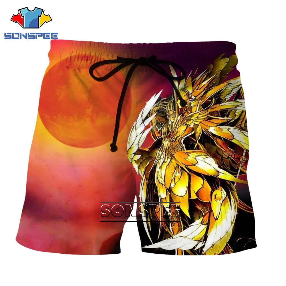 

SONSPEE 3D Anime Saint Seiya Printed Beach Shorts Summer Men's Sun Lion Cartoon Fashion Trend Outer Wear Oversized Loose Shorts