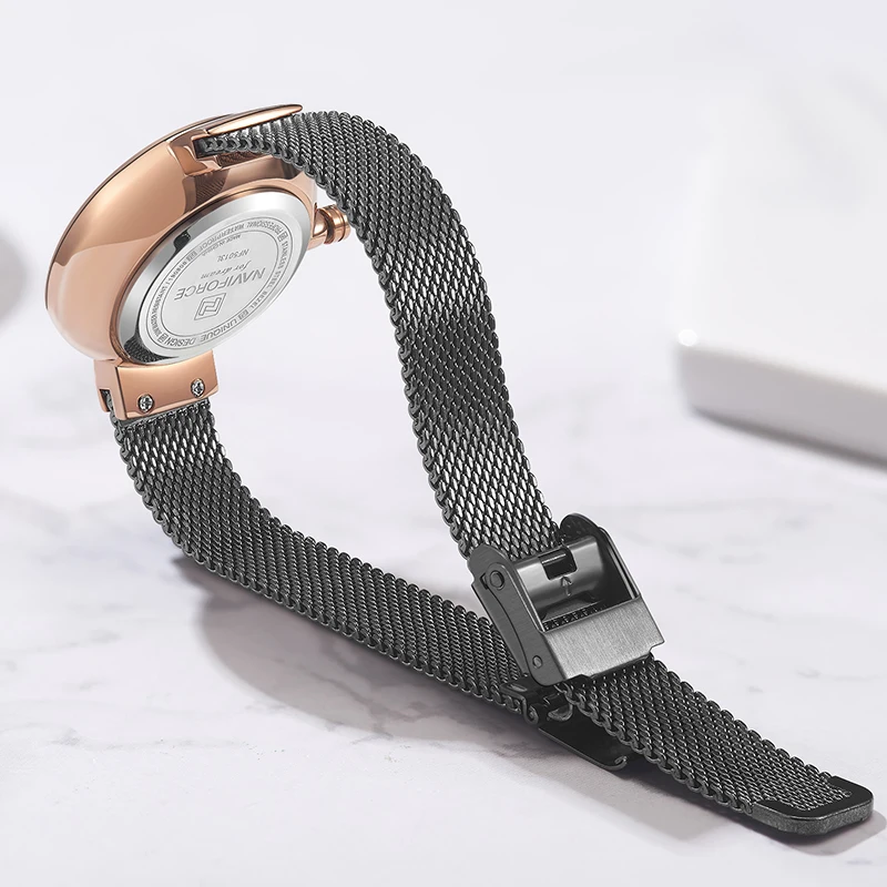 Creative 3D Flower Women Watch NAVIFORCE Luxury Brand Fashion Casual Ladies Watches Waterproof Full Steel Mesh Quartz WristWatch | Наручные