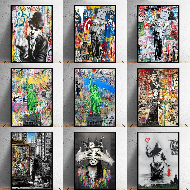 

Banksy Street Graffiti Art Statue of Liberty Canvas Painting Cuadros Posters and Print Wall Art for Living Room Home Decor