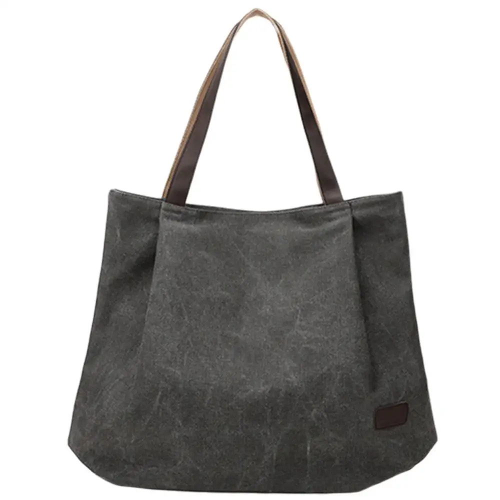 

Women Casual Solid Color Zipper Canvas Shoulder Bag Tote Handbag Shopping Pouch