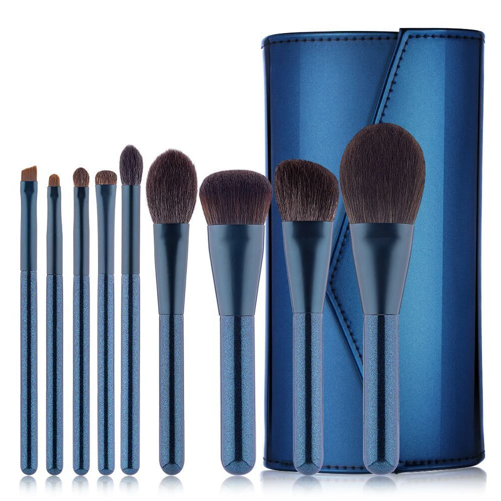 9 шт. перламутровые синие Профессиональные кисти для макияжа Кисть из шерсти