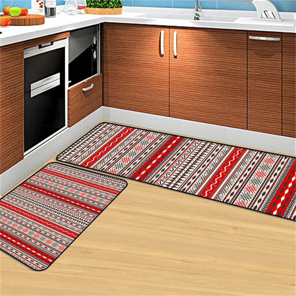 Зелено-черный набор ковриков для кухни и спальни в геометрическом и цветочном стиле, винтажный ковер для двери, антискользящие ковры.