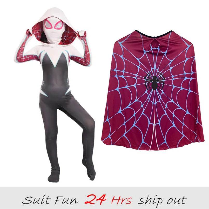 

Костюмы для косплея девушки паук-Гвен из спандекса белые черные толстовки с головным убором костюмы подходят для Хэллоуина Доставка 24 часа