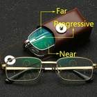 Складные прогрессивные многофокальные очки для чтения для мужчин и женщин, портативные, с защитой от сисветильник, складные очки для дальнозоркости, очки с чехлом