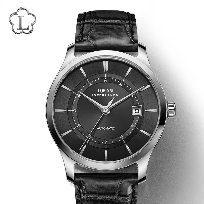 Часы LOBINNI механические водонепроницаемые мужские наручные часы с кожаным