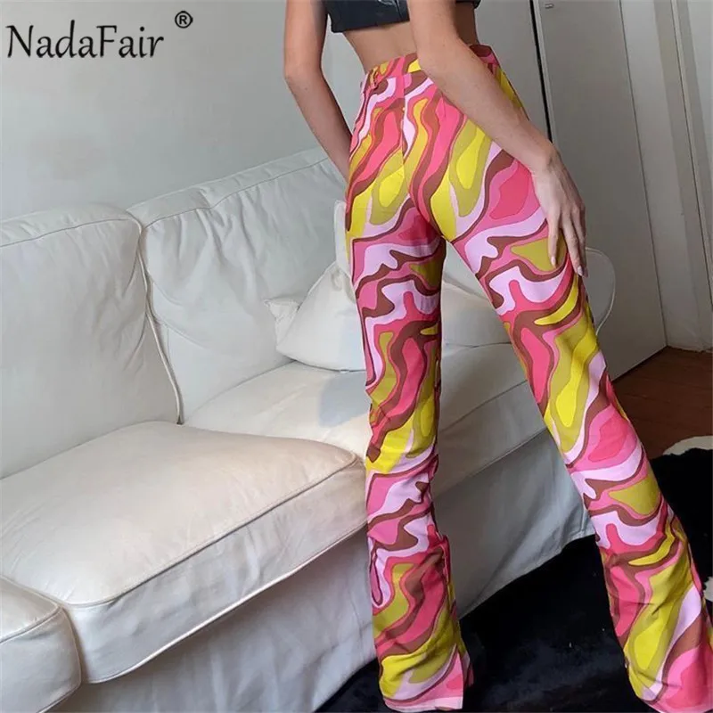 

Nadafair Tie Dye Flare Pants 90S Y2K Festival Aesthetic Clothes Trousers Vintage Print High Waist Wide Leg Pant Women 2021