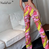 nadafair tie dye flare pants 90s y2k festival aesthetic clothes trousers vintage print high waist wide leg pant women 2021