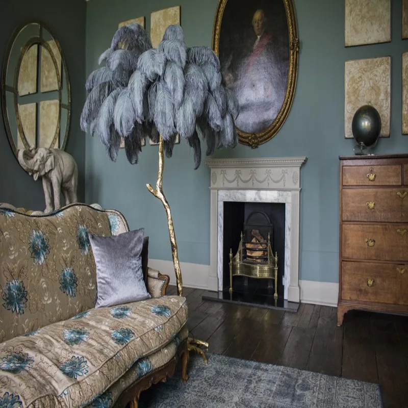 Напольная Лампа с золотыми и медными страусиными перьями потолочный светильник