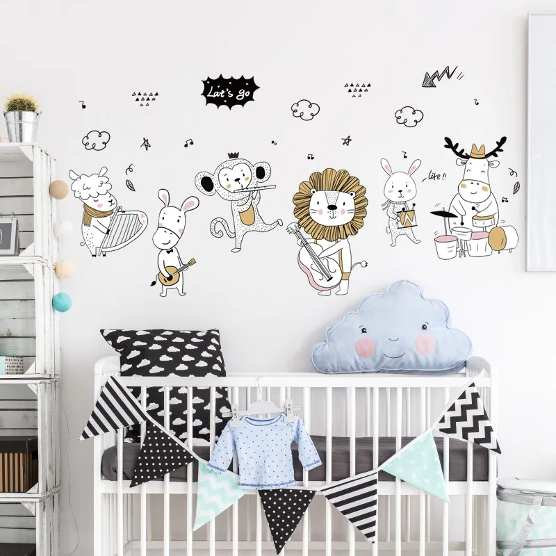 

Cartoon Animal Music Band wall stickers Children Room Nursery Mural Decals Waterproof Home Door Cabinet Decoration Poster
