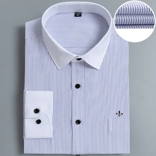 Плюс размер 9XL Dudalina полосатая вышивка мода Blusa Camisa Social Stripe длинный рукав Slim Fit рубашка мужская одежда с цветочным рисунком - Цвет: PM-1800BLUE