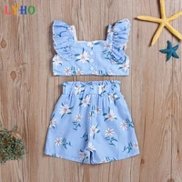 toddler girls top shorts sets pants summer girl clothes blue stripe floral print ruffle kids clothing outfits suits