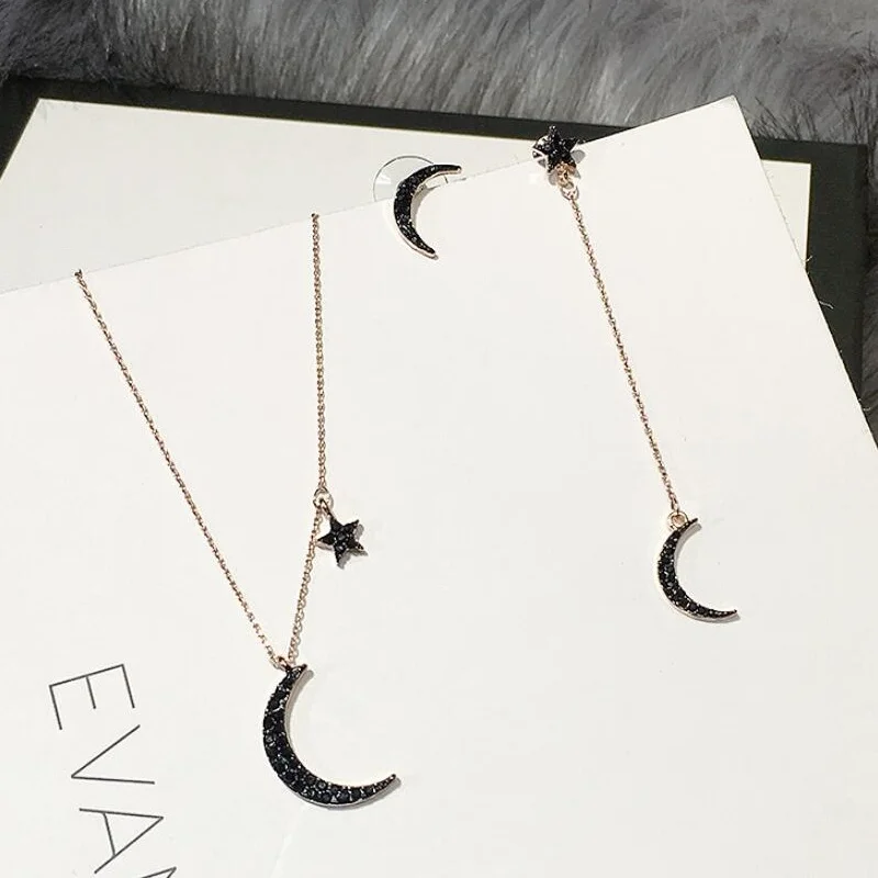 Модное Новое ожерелье асимметричный дизайн серьги гвоздики набор луна звезда
