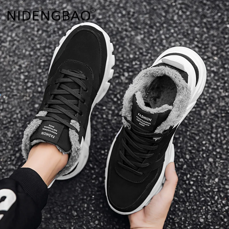 Winter Men Sneakers Warm Plush Anti Skid Outdoor Walking Running Jogging Sports Shoes Male Chunky Sneakers Tennis Trainers