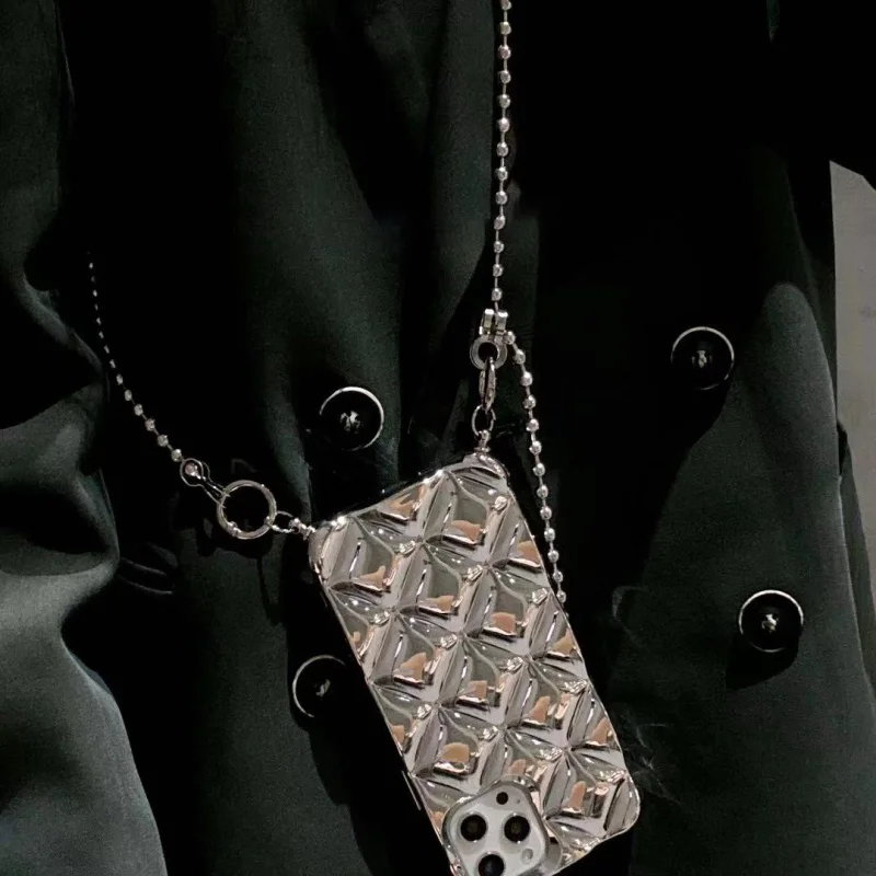 

Fashion Luxury Rhombus Lattice Crossbody Chain Phone Case For iPhone 11 12 13 Pro XS Max X XR 8 7 plus With lanyard Soft Cover
