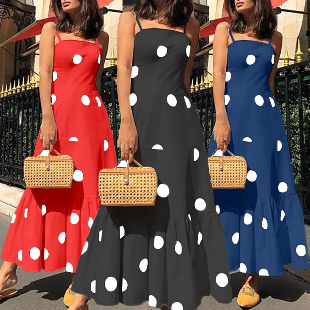 Женское летнее богемное праздничное платье макси в горошек, Пляжное длинное платье-рубашка, большие размеры, новое поступление