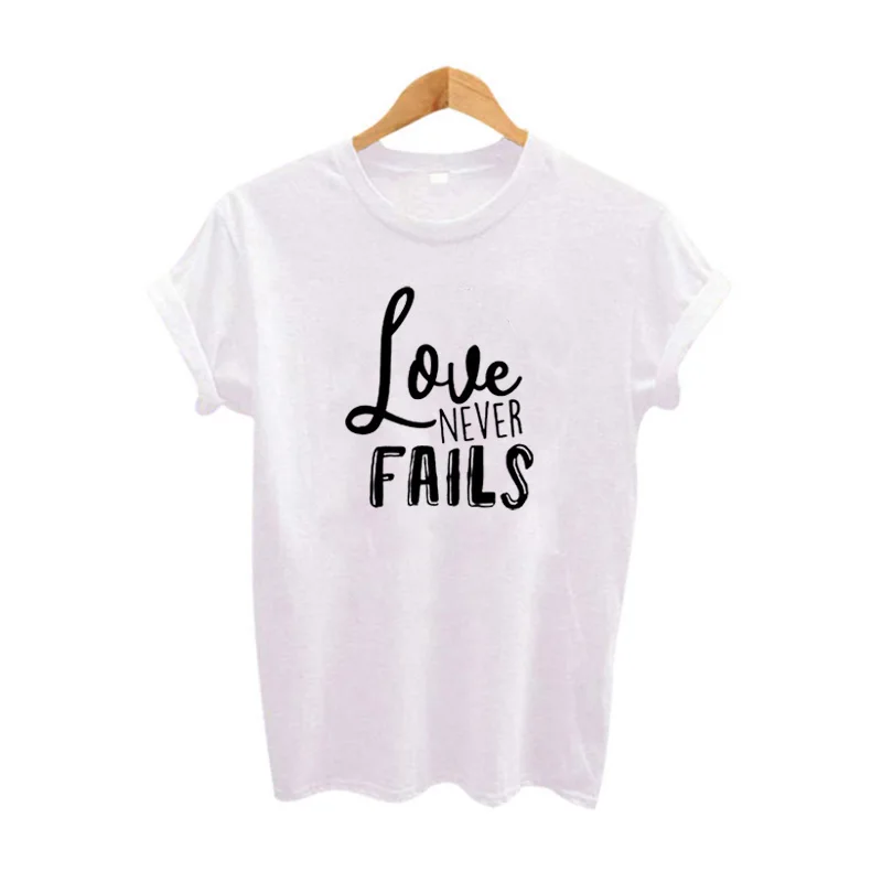 

Women T Shirt Black White Camisas Mujer Poleras De Mujer Moda Tumblr Harajuku Slogan Love Never Fails Print T-shirt
