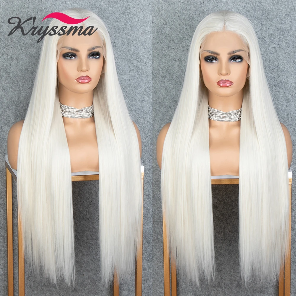 Kryssma Synthetic Lace Front Wig White Blonde Lace Front Wigs For Women Glueless Synthetic Wigs Heat Resistant Cosplay Lace Wigs