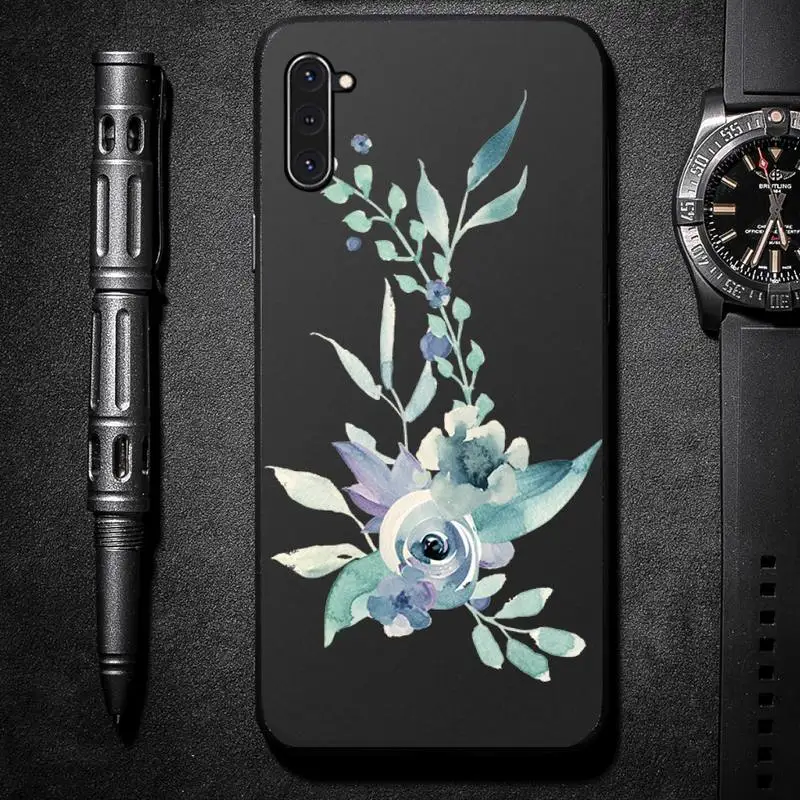 

Blue ink flower art abstract Phone Case For Samsung galaxy S A note 6 7 8 9 10 20 31 40 50 51 71 edge plus 5G mobile bags