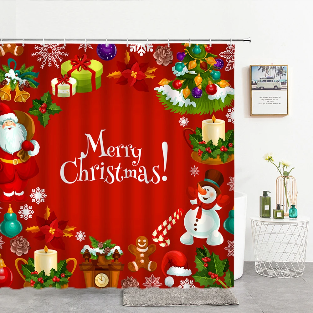

Merry Christmas 3d Bathroom Curtains Christmas Tree Santa Claus Shower Curtains Decoration With Hooks Home Fabric Bath Screen