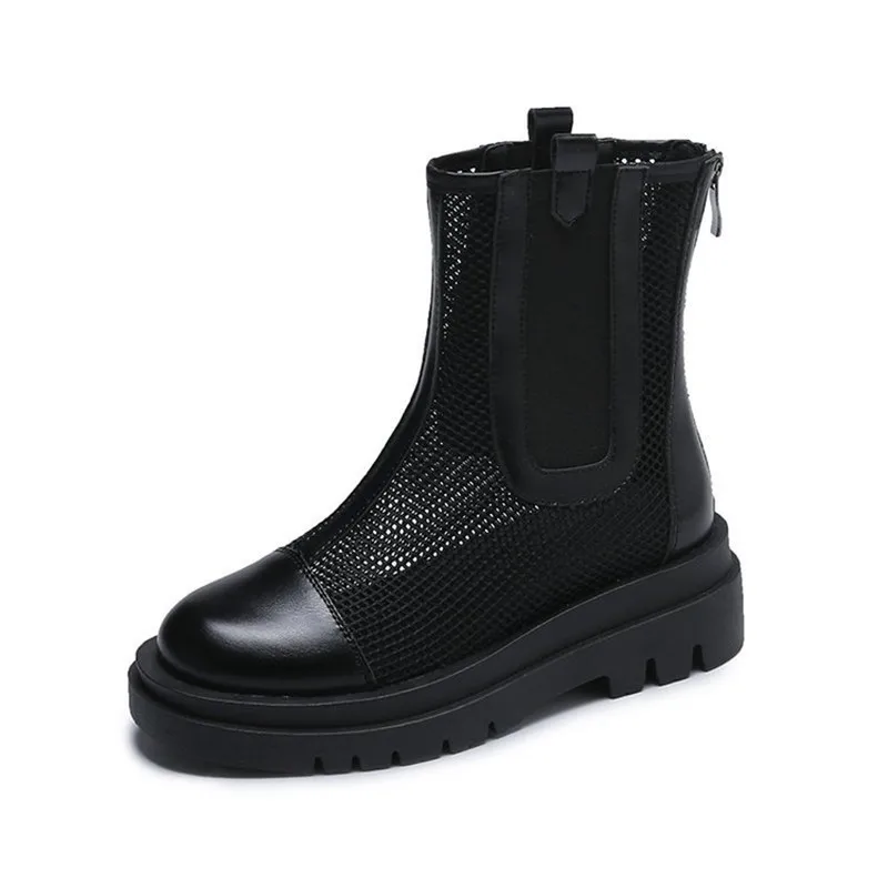 

2021 Summer New Platform Hollow Out Women Ankle Martin Boots Fashion Black Beige Breathable Mesh Chunky Cool Shoes Botas Mujer