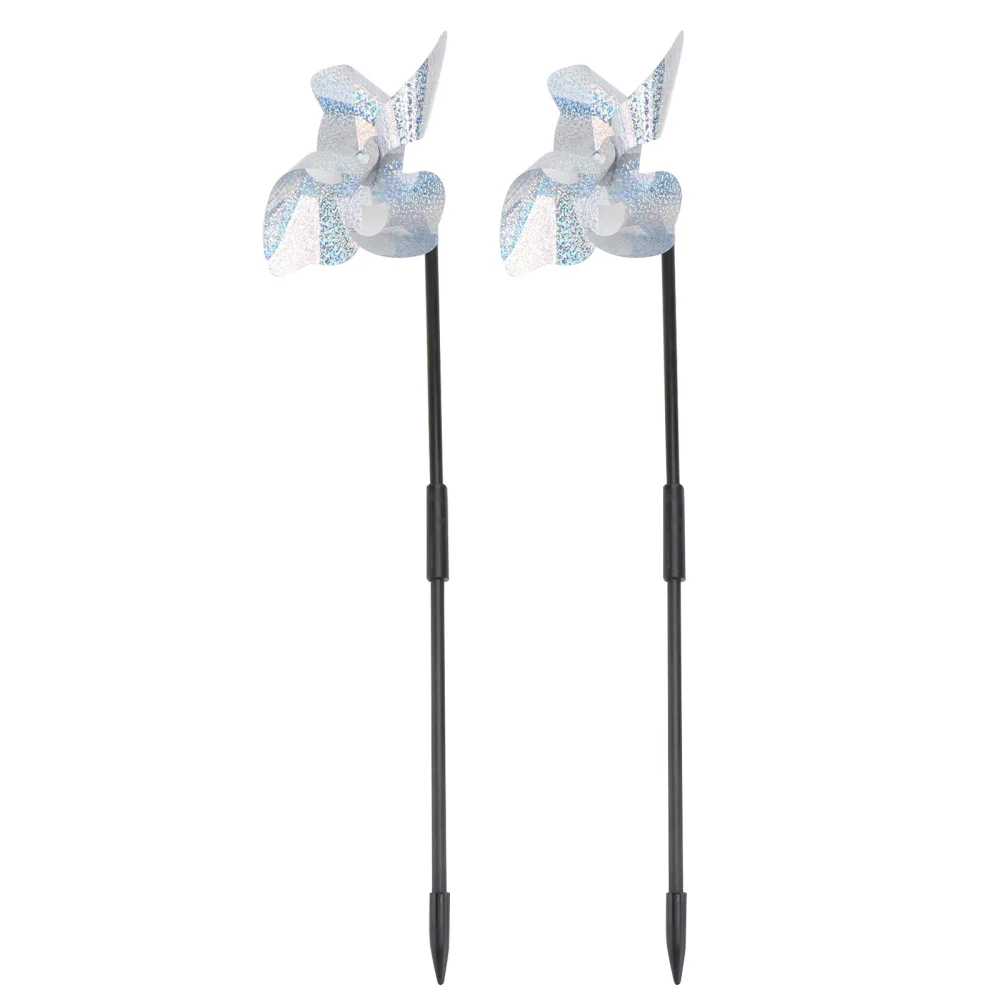 

2PCS Bird Repellent Pinwheel Garden Wind Garden Windmill (Silver)