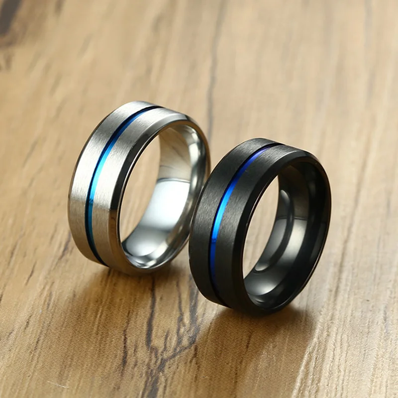 Обручальное кольцо с синей линией 8 мм мужское повседневное ювелирное изделие из