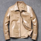 Куртка мужская из натуральной воловьей кожи, короткая приталенная мотоциклетная куртка, винтажная байкерская куртка, 100%