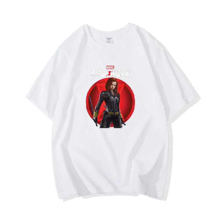 

Disney Marvel Avengers Black Widow Loose Cotton T-shirt Printing Graphic T-shirts Short-sleeved Men/Women T Shirts Tops