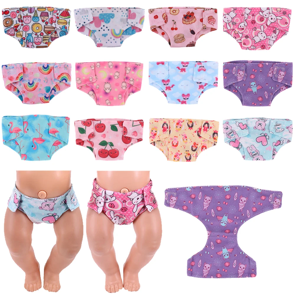 

Doll Diapers Cute Underwear Bibs Print For 18Inch American Doll Girls&43cm Baby Reborn,Our Generation,Doll Clothes Panty DIY Toy