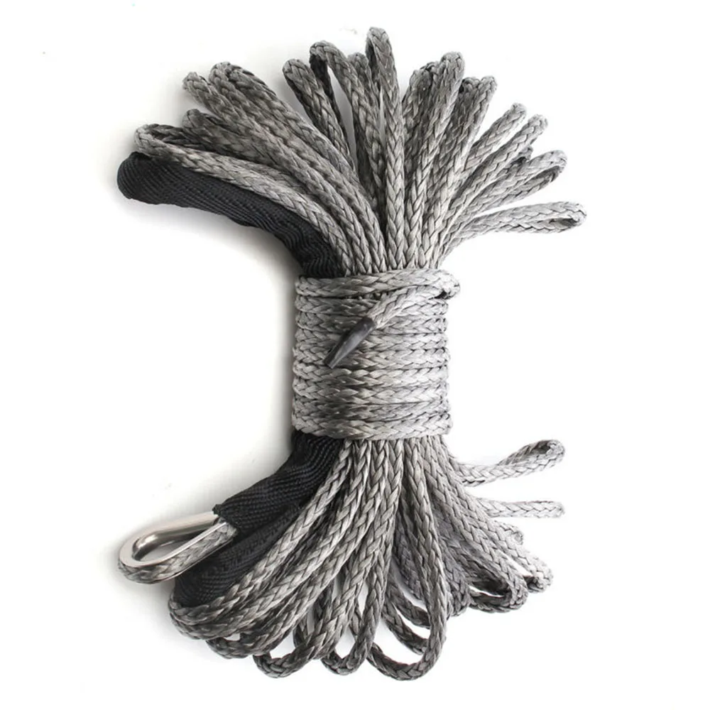 

Tool Winch Rope UTV Tow With Sheath Gray Cord Equipment High Strength Light weight