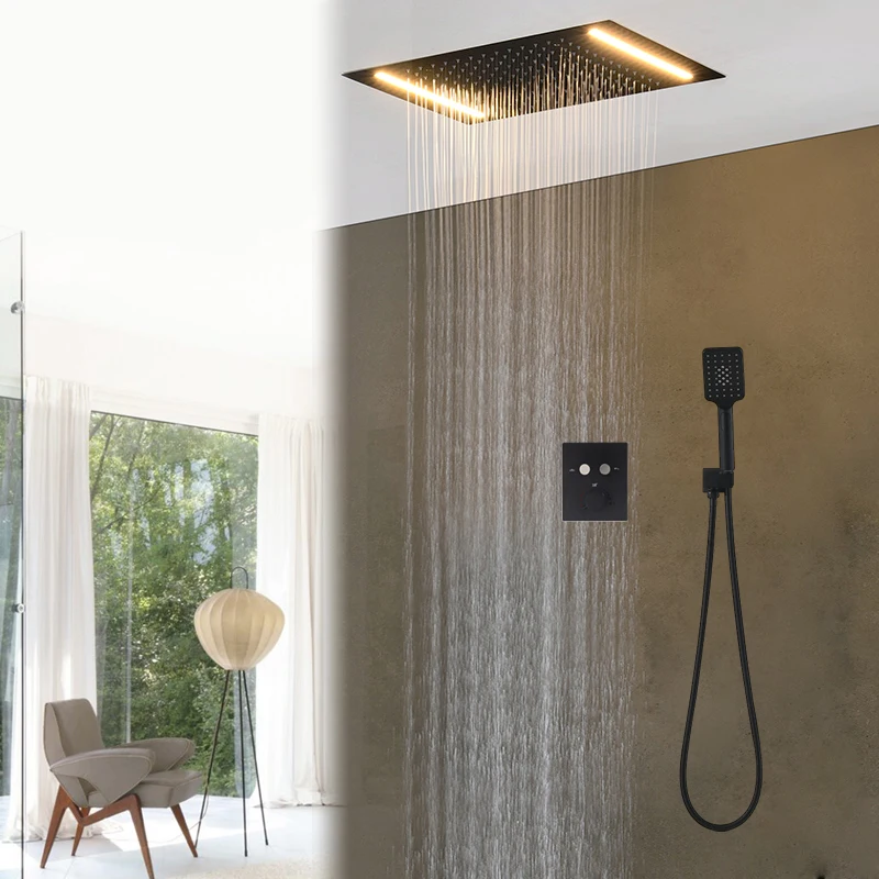 

Лейка для душа, матовая, черная, со светодиодной подсветкой