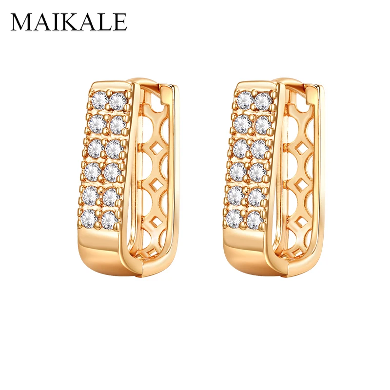Женские u образные серьги гвоздики MAIKALE ажурные с фианитом модные ювелирные