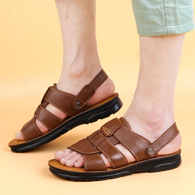 

Genuine Leather Mens Casual Sandals High Quality Slippers Summer Breathable Outdoor Beach Shoes Fashion Slides for Male Sandalia