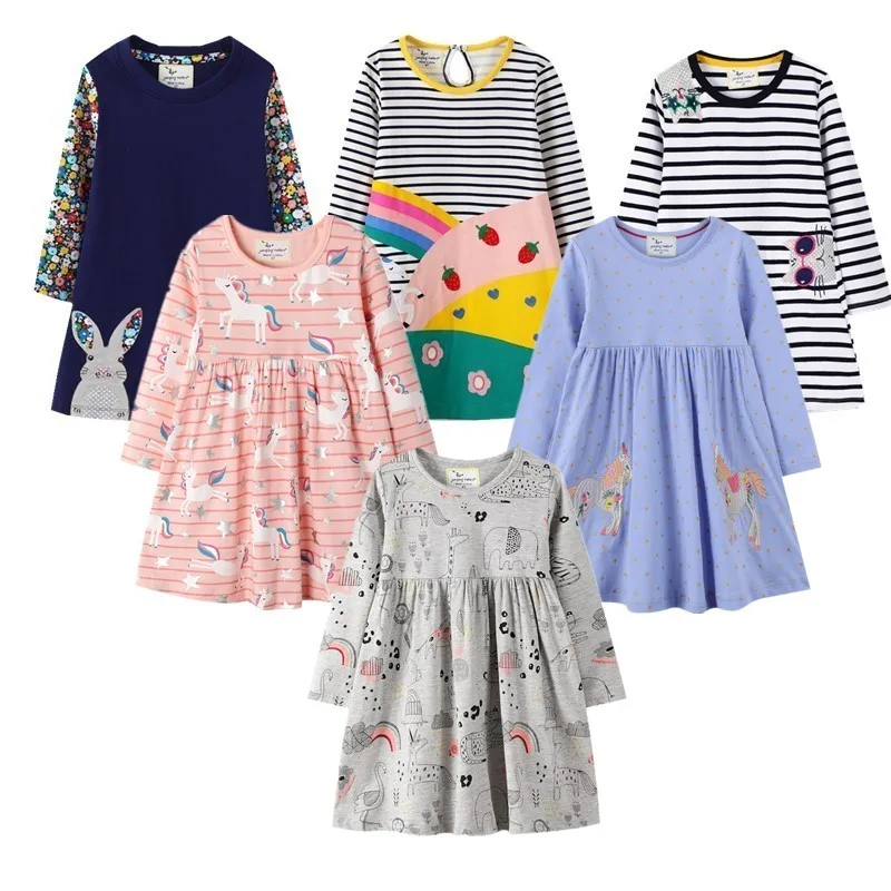 Long Sleeve Animals Print New Arrival Autumn Spring Princess Girls Dresses Cotton Children's Costume Dress