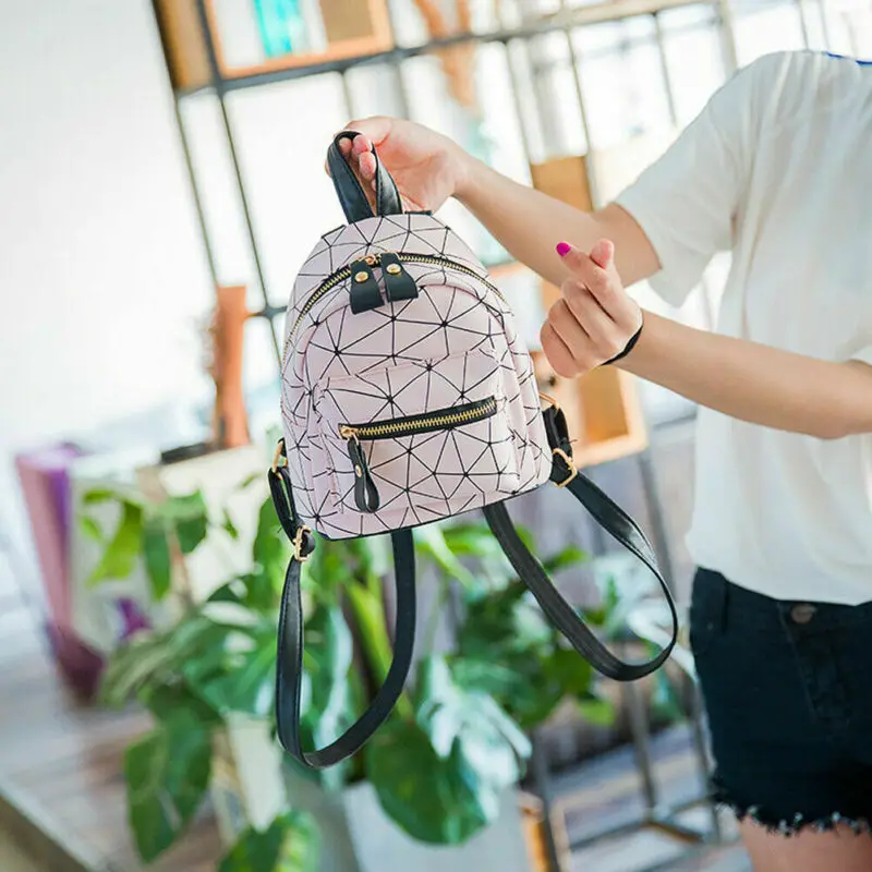 

Woman Mini Backpack Fashion Geometric bright lines Ribbons Bags Backpack School Shoulder Bag Rucksack Leather Travel Bag