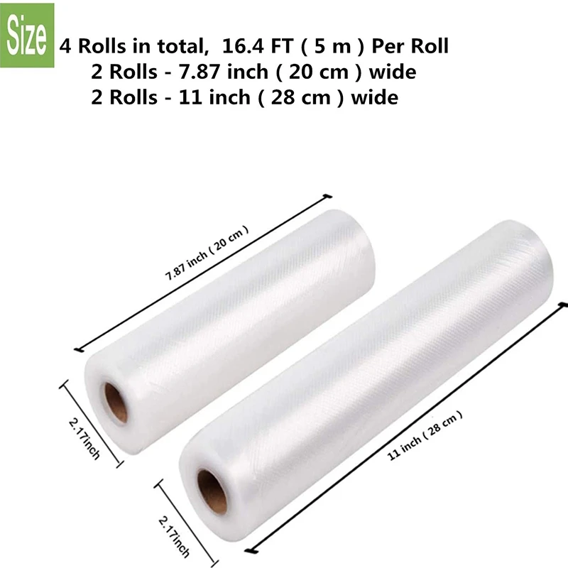 

4 Rolls of Vacuum Sealed Bags,Food Preservation Bag Rolls,Food Storage Bags,for All Clamp Vacuum Sealing Machines