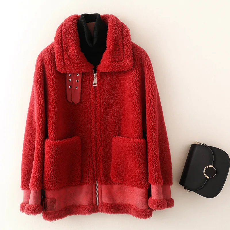 

2020 Winter Fashion Granular Sheep Shearing Coat Korean Style Loose Warm Fur One-piece Lamb Wool Women's All-match Jacket