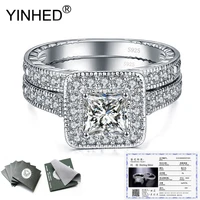send certificate 2pcs 925 sterling silver wedding ring set square cut cubic zircon engagement jewelry rings for women zr641
