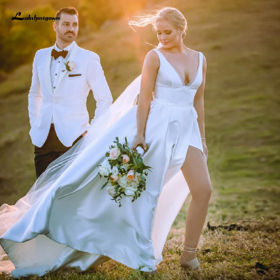 

Потрясающее Свадебное Платье Lakshmigown, трапециевидные атласные свадебные платья, сексуальное платье с открытой спиной, свадебное платье, мод...