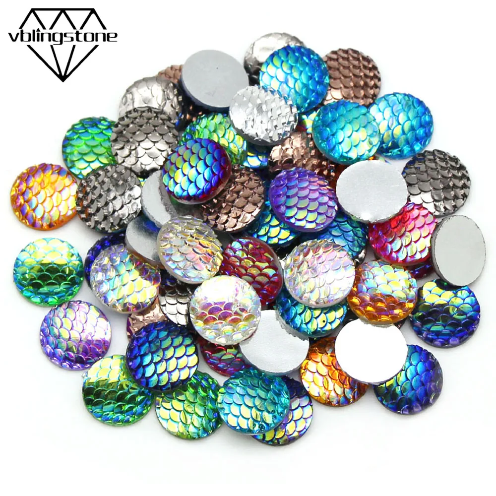 50 шт. стразы русалки из смолы круглые рыбные чешуи AB цвета кристалл 14 мм наклейка