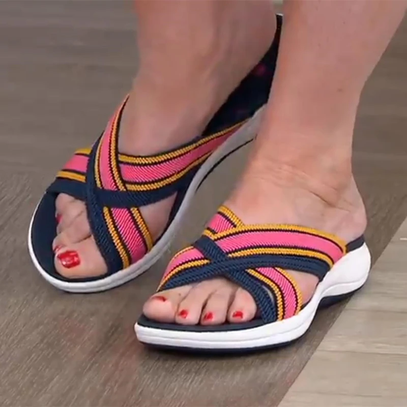 

2021 New Women Slippers Summer Shoes Outdoor Beach Slides Open Toe Mixed Color Platform Wedges Lady Slippers Crossed Slippers
