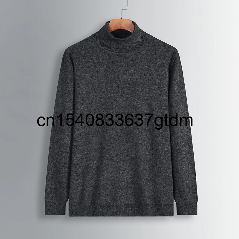 

Autumn new men's fat plus size solid versatile round neck high neck t-shirt men's thin sweater