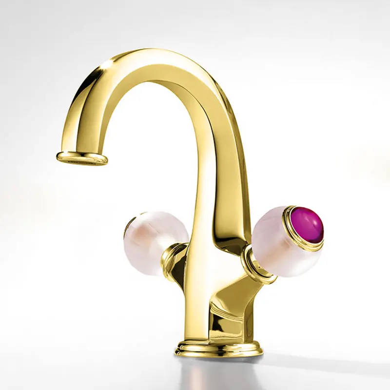

Bathroom Basin Faucet Brass Sink Mixer Tap Hot & Cold Faucet Dual Handle Luxury Lavatory Tap Quality Water Crane Gold Finished